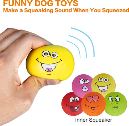 Dog Toy,Squeaky Dog Toys Chewing Durable Teething Latex Rubber Soft Interactive Fetch Play Dog Balls with Funny Face for Puppy Small Medium Pet Dog (5PCS)