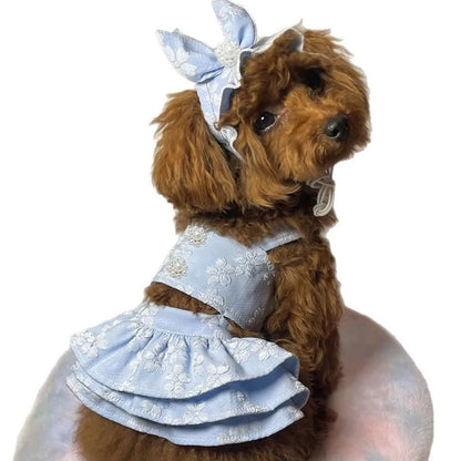 Pet Spring Clothing Jumpsuit Cat Princess Embroidered Dress Hat Birthday Small Dog Teddy Bear Pet Clothing