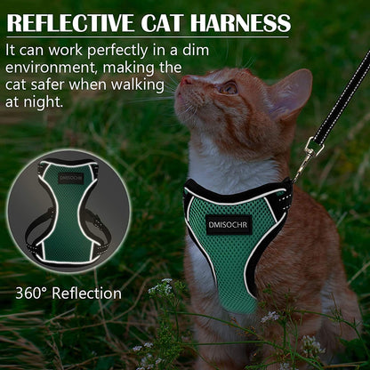 Cat Harness and Leash Set - Escape Proof Cat Vest Harness for Walking Outdoor - Reflective Adjustable Soft Mesh Breathable Body Pet Harness Easy Control for Small Medium Large Cats, Puppy