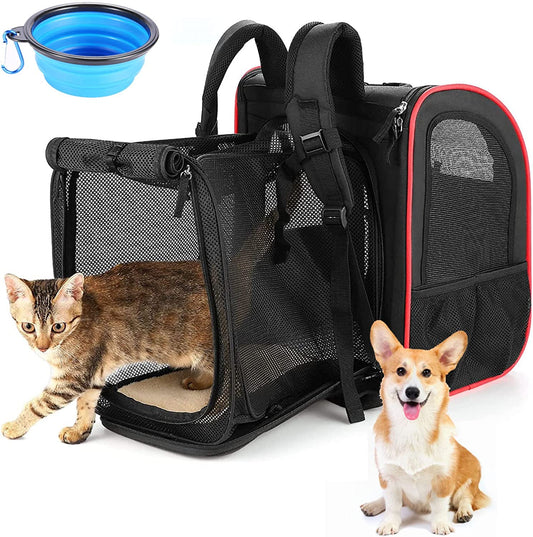 Cat Carrier Backpack,Expandable Cat Travel Carrier with Safety Strap and Zipper Buckle,Collapsible Pet Carrier Backpacks for Small Dog,Cat,Breathable Puppy Carrier Backpack for Hiking Camping Outdoor