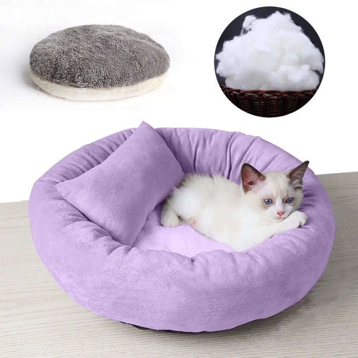 Calming Cat Beds with Pillow for Small Medium Dogs and Cats, round Dog Puppy Cuddler Cozy Bed, Washable Fluffy Plush Pet Bed Thickened Dog Kennel Mat for Puppy Sleeping, S 40CM