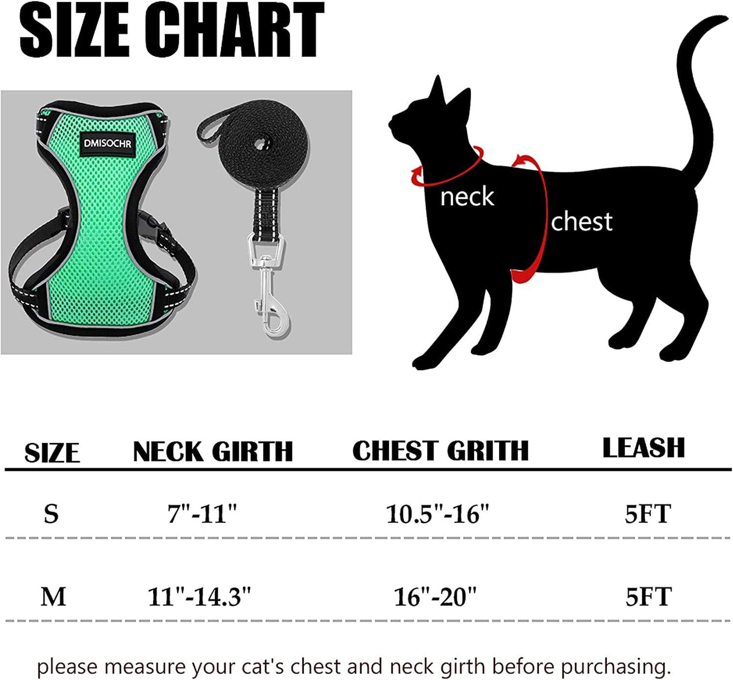 Cat Harness and Leash Set - Escape Proof Cat Vest Harness for Walking Outdoor - Reflective Adjustable Soft Mesh Breathable Body Pet Harness Easy Control for Small Medium Large Cats, Puppy