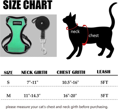 Cat Harness and Leash Set - Escape Proof Cat Vest Harness for Walking Outdoor - Reflective Adjustable Soft Mesh Breathable Body Pet Harness Easy Control for Small Medium Large Cats, Puppy