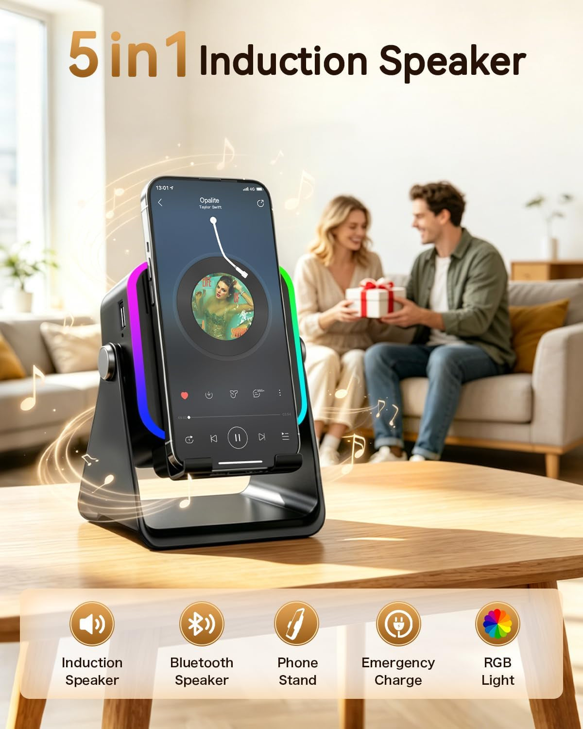 Gifts for Men Tech Gadgets Wireless Induction Speaker with Phone Stand