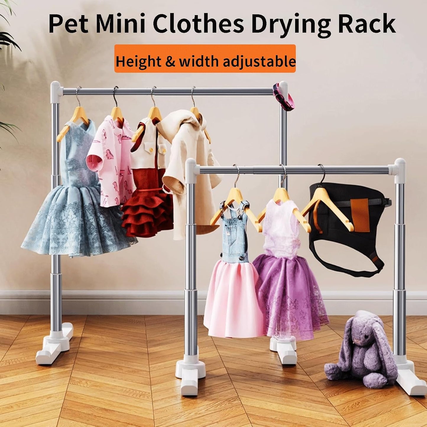 Foldable & Adjustable Dog Closet,Portable Clothing Rack for Pet/Dog Organization and Storage/Cat Clothing Rack,Space-Saving Alloy Mini Drying Rack,(20.4-35.4In Width, 17.3-26.7In Height)